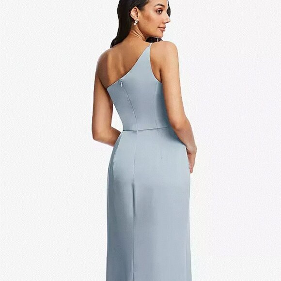 After Six 6878...One-Shoulder Draped Skirt Satin Trumpet Gown....Mist...Sz 10 - Picture 3 of 7